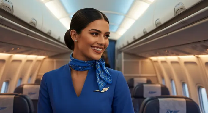 Comissária com o uniforme da Azul